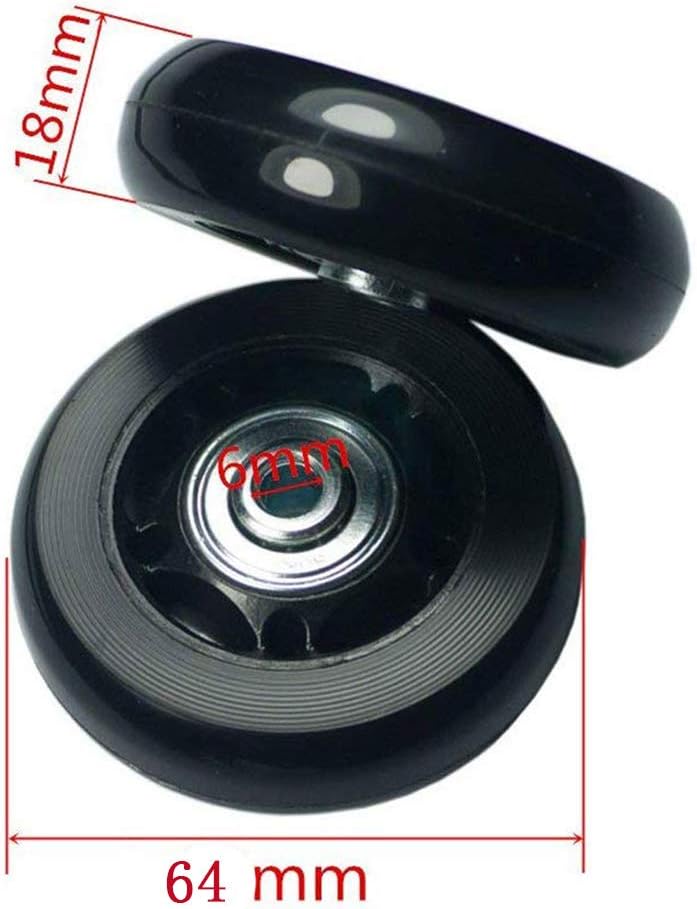 Byaning 2 Sets Luggage Suitcase Wheels Replacement,60/64/68/70/75/78mm Inline Outdoor Skate Replacement Wheels,Rubber Swivel Caster Wheels Repair Kits (OD:64 W:18 ID:6 Axles: 30 & 35) - Image 3